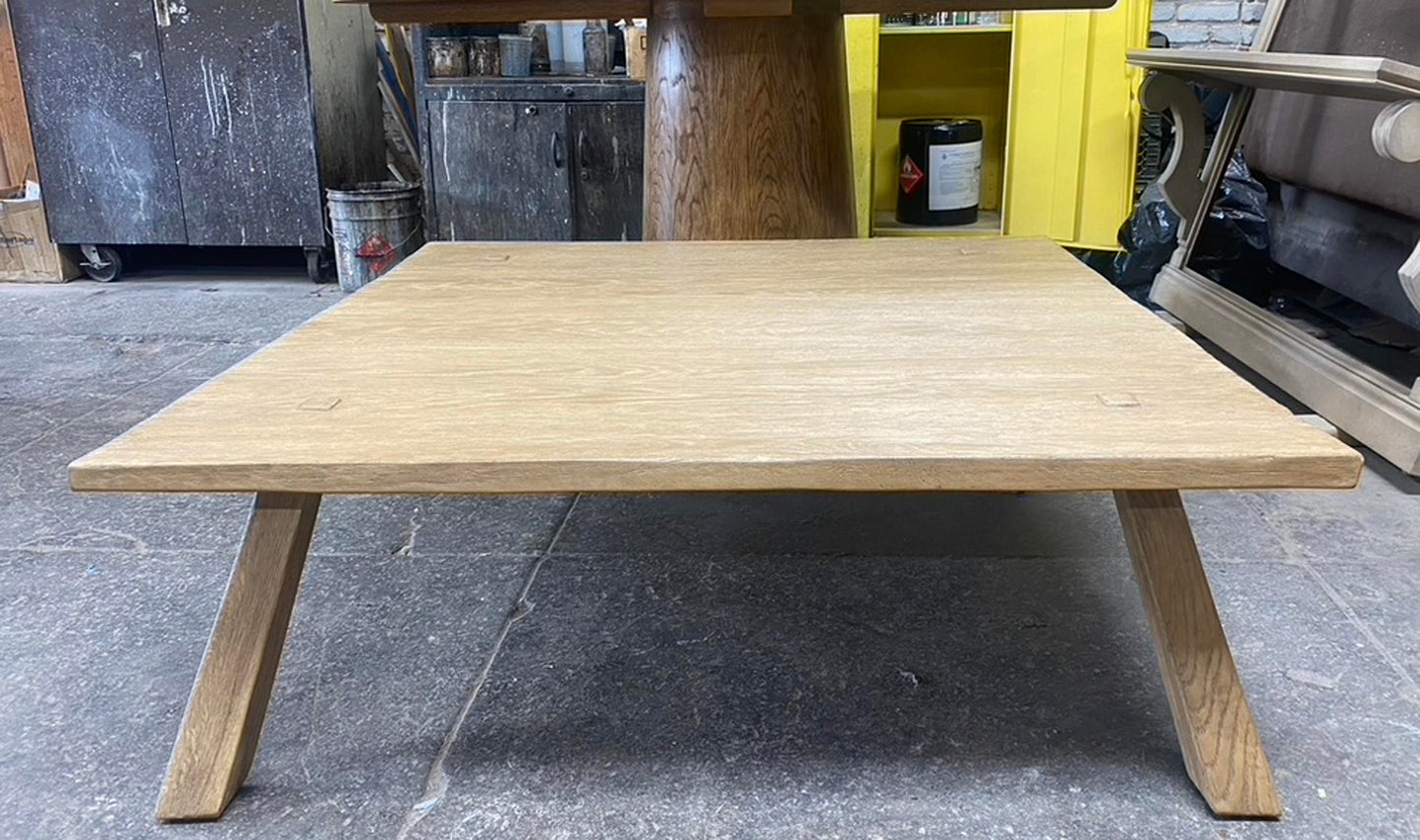 #10-125mod2 Dos Gallos Custom Rustic Oak Coffee Table with Mortise and Tenon Construction