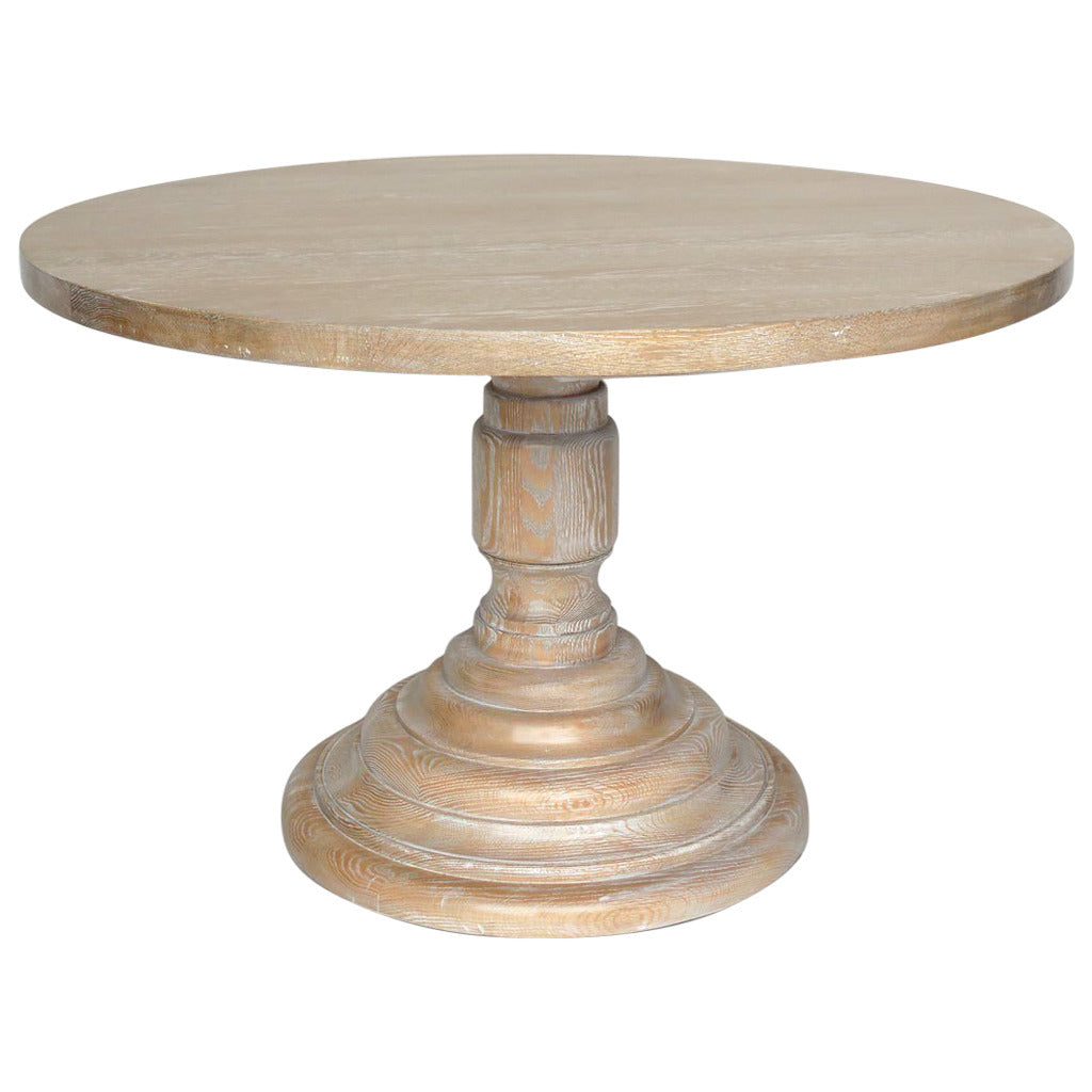 Custom beehive pedestal table in oak with a light ceruse finish