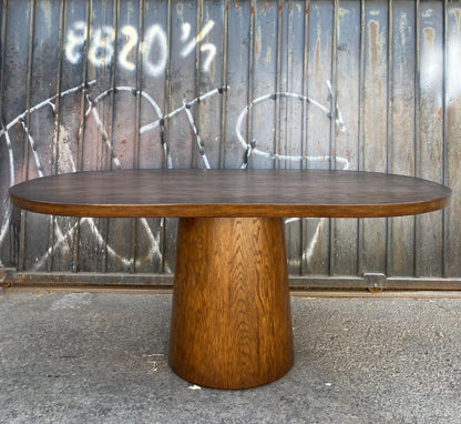 #10-32 Dos Gallos Custom Oak Oval Top Table With Tapered Base