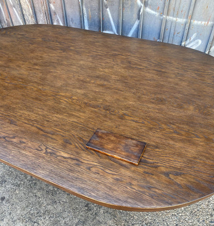 #10-32 Dos Gallos Custom Oak Oval Top Table With Tapered Base