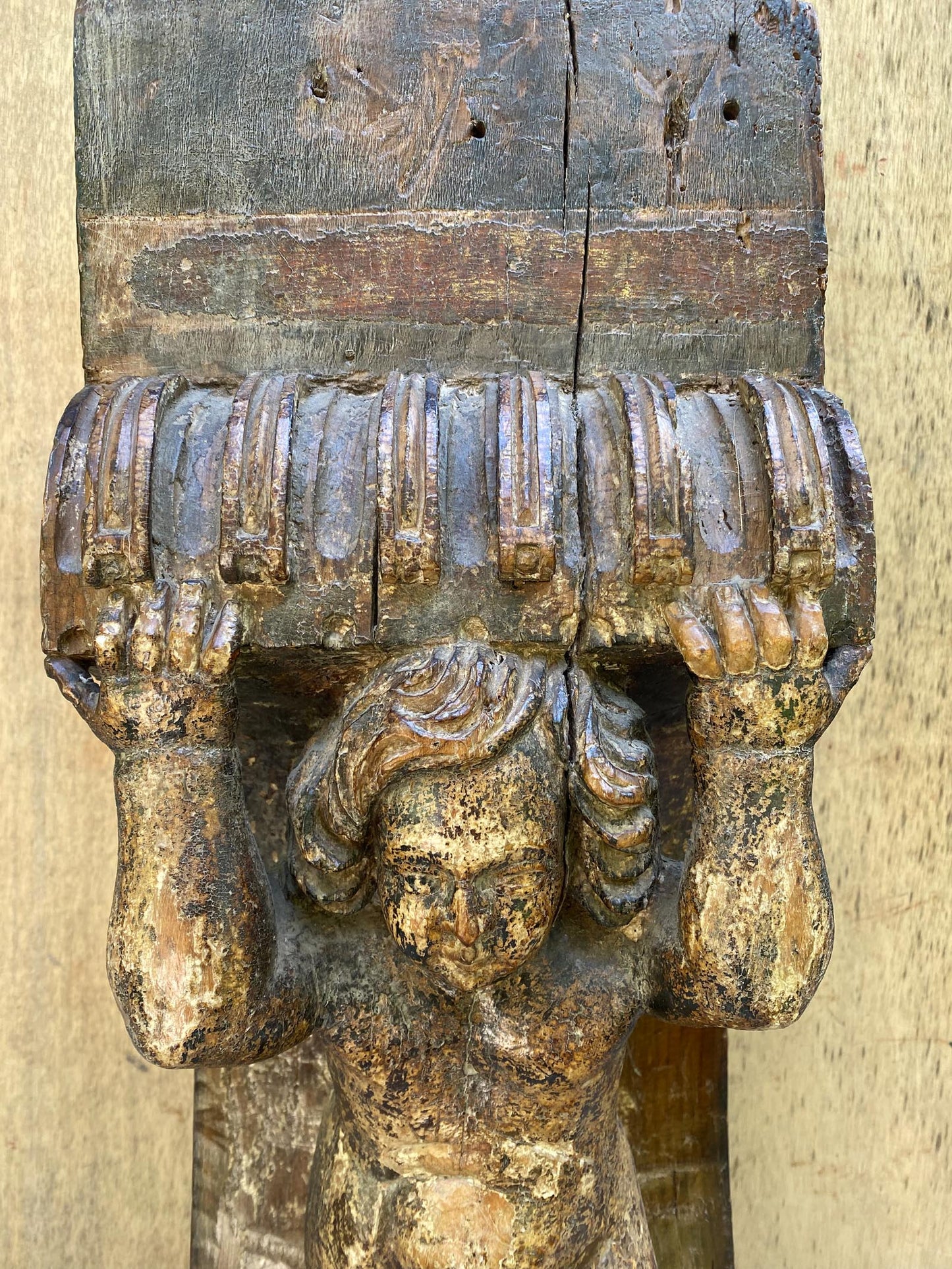 #53-1 Spanish Colonial Carved Base with Putti