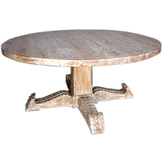 Custom Spanish Winery Table With Carved Pedestal Base