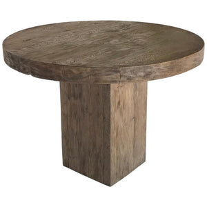 Rustic Doug Fir Round Pedestal Table With Square Pedestal Base