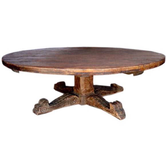 Custom Spanish Winery Table With Carved Pedestal Base