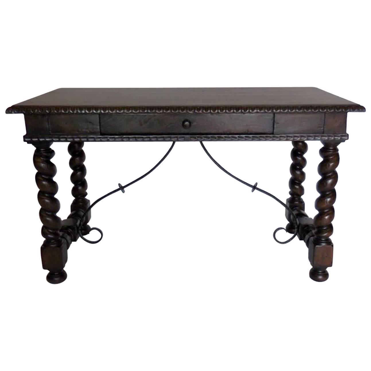 Custom Barley Twist Desk with Iron Stretchers