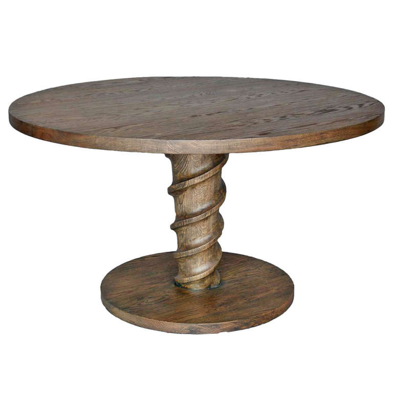 Custom corkscrew pedestal table in Oak with black and natural cerused finish